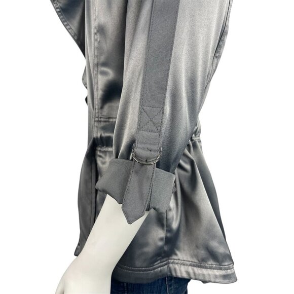 White House Black Market Satin Tie Jacket 8 Gray Silver Roll Tab Sleeves - Picture 3 of 8